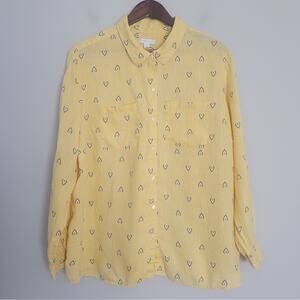 Charter Club Womens XXL Linen Blend Roll Tab Sleeve Shirt Yellow Print